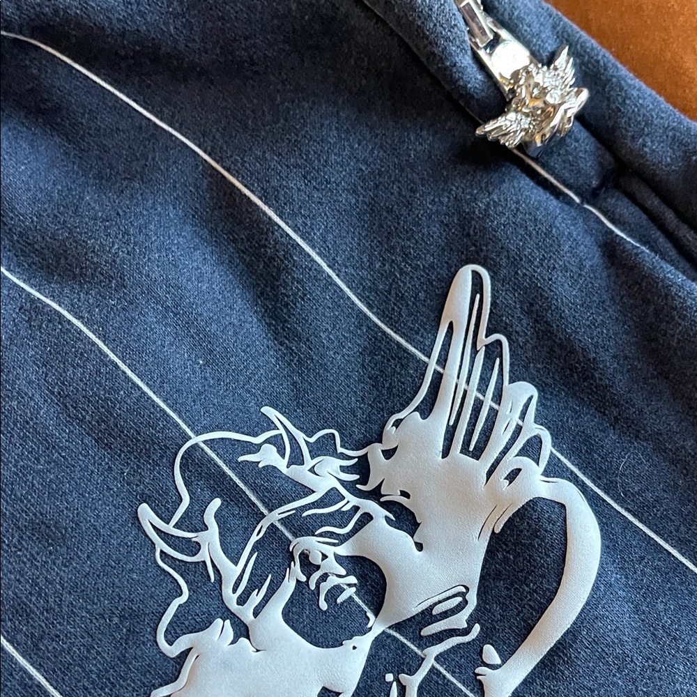 Boys Lie Dark Blue Pinstripe Pants with Embroidered Logo - Picture 5 of 5